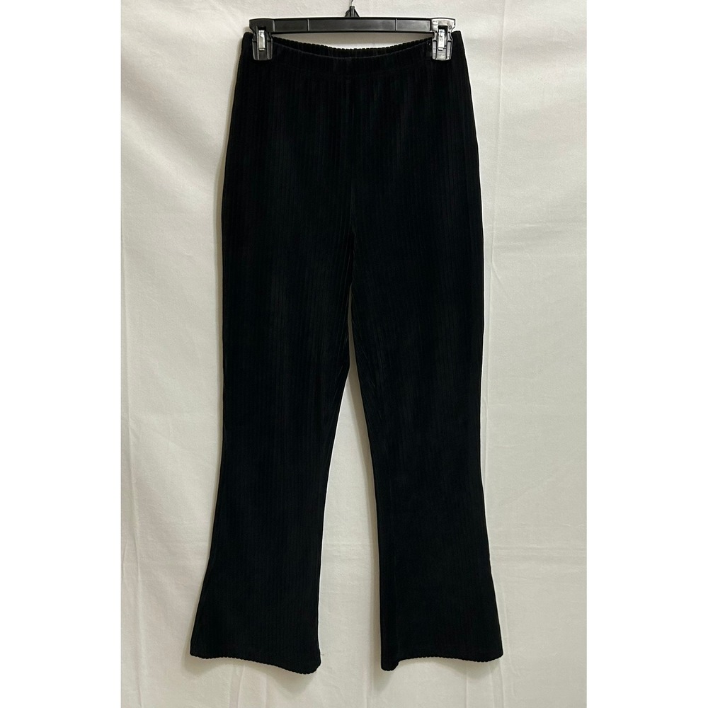ASOS Womens Size 6 Black Velvet High Waisted Flare Pants Ribbed Pull On Trousers